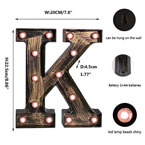 OYCBUZO Golden Black Led Marquee Letter - Industrial, Vintage Style Light Up Alphabet Letter Sign for Cafe Wedding Birthday Party Christmas Lamp Home Bar Initials Decor - K - Image 5