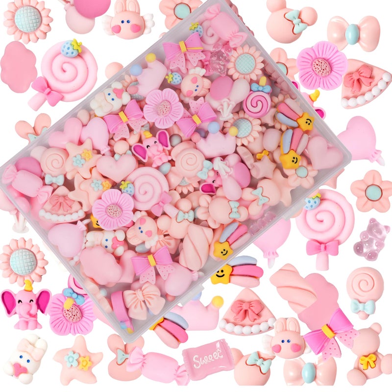 Damyda 70 Pcs Slime Charms Pink Resin Charms Cute Embellishments Bulk Mixed Ornament Decorations Accessories - Image 1