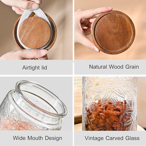Adodeen 32oz Vintage Glass Jars With Lids, Airtight Food Storage Containers, Kitchen Canisters For Sugar, Coffee, Tea, Spice, Flour, Candy Cookie, Pasta, Cereal, Cute Decorative Jars - Image 4