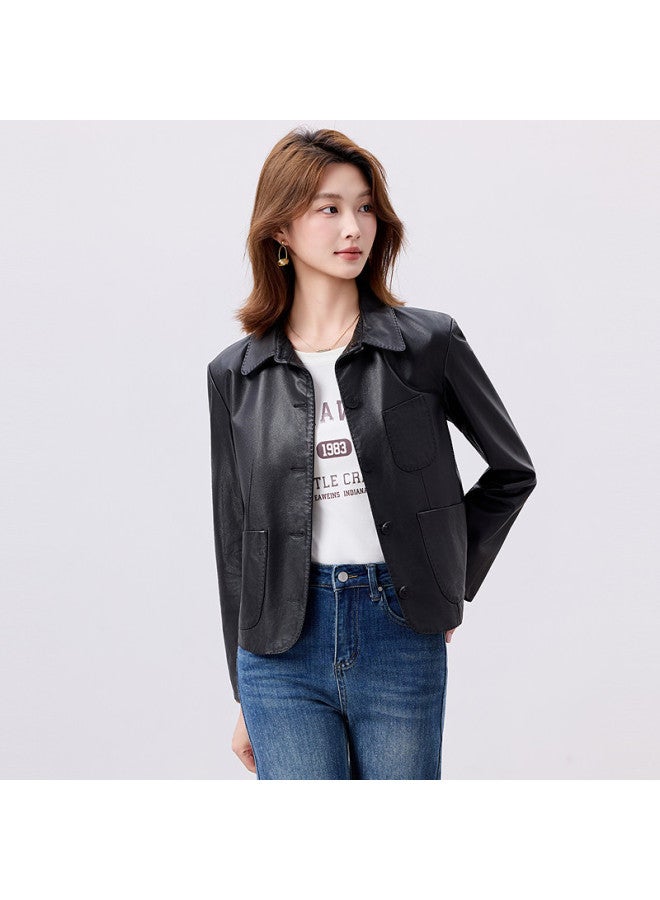 Fapai Women's Genuine Leather Jacket, Fashionable Casual High-end Short Leather Jacket For Women In Spring And Autumn - Image 5