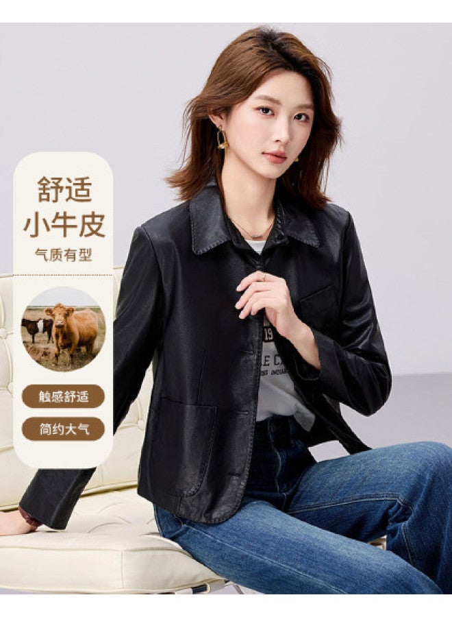 Fapai Women's Genuine Leather Jacket, Fashionable Casual High-end Short Leather Jacket For Women In Spring And Autumn - Image 1