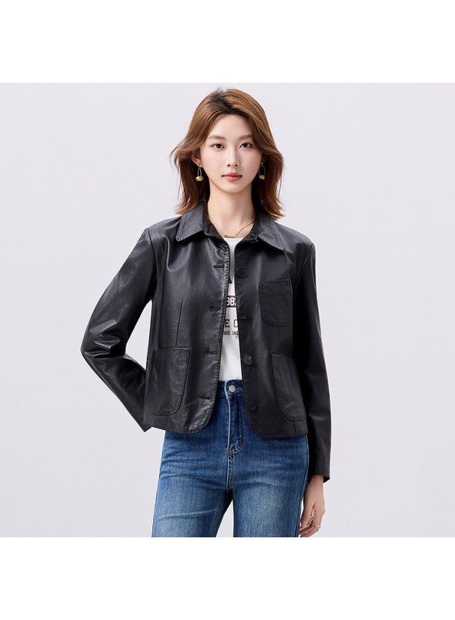 Fapai Women's Genuine Leather Jacket, Fashionable Casual High-end Short Leather Jacket For Women In Spring And Autumn - Image 4