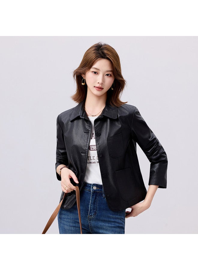 Fapai Women's Genuine Leather Jacket, Fashionable Casual High-end Short Leather Jacket For Women In Spring And Autumn - Image 3
