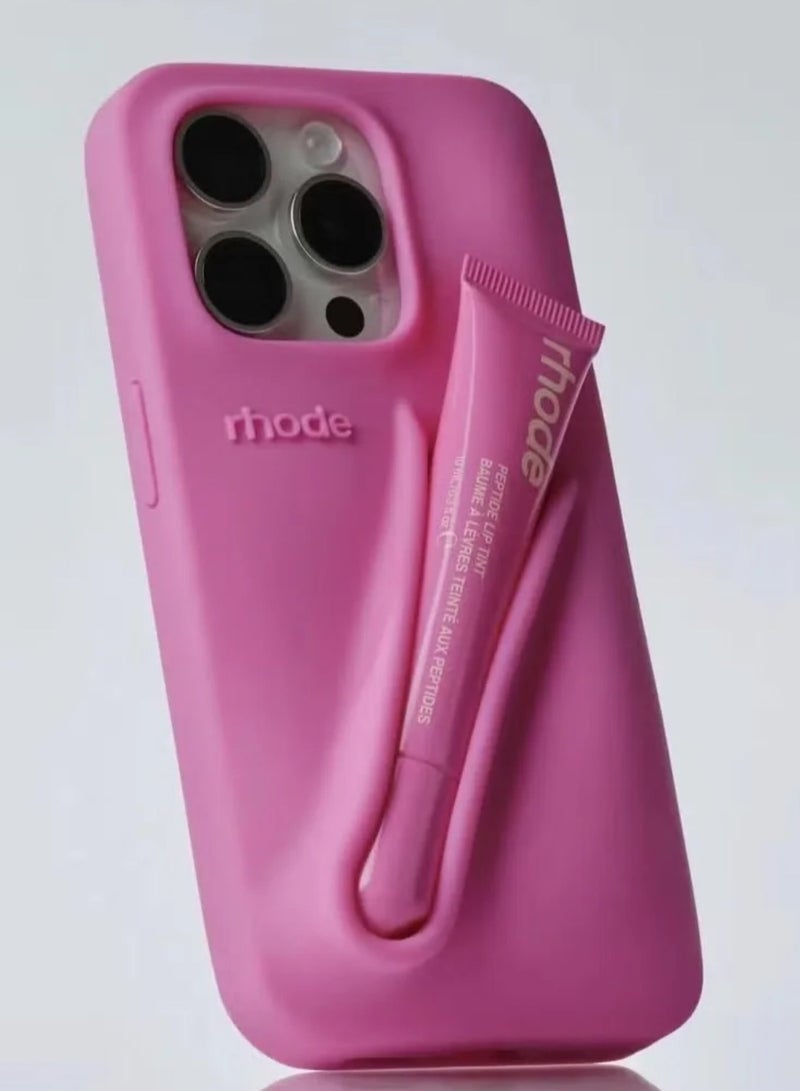 rhode Silicone Lip Holder for Cell Phone, Lip Gloss Adhesive Sleeve for Phone, Lip Holder Stick-on Phone Case, Back Stick On Holder for iPhone Phones, Shortcake - Image 1