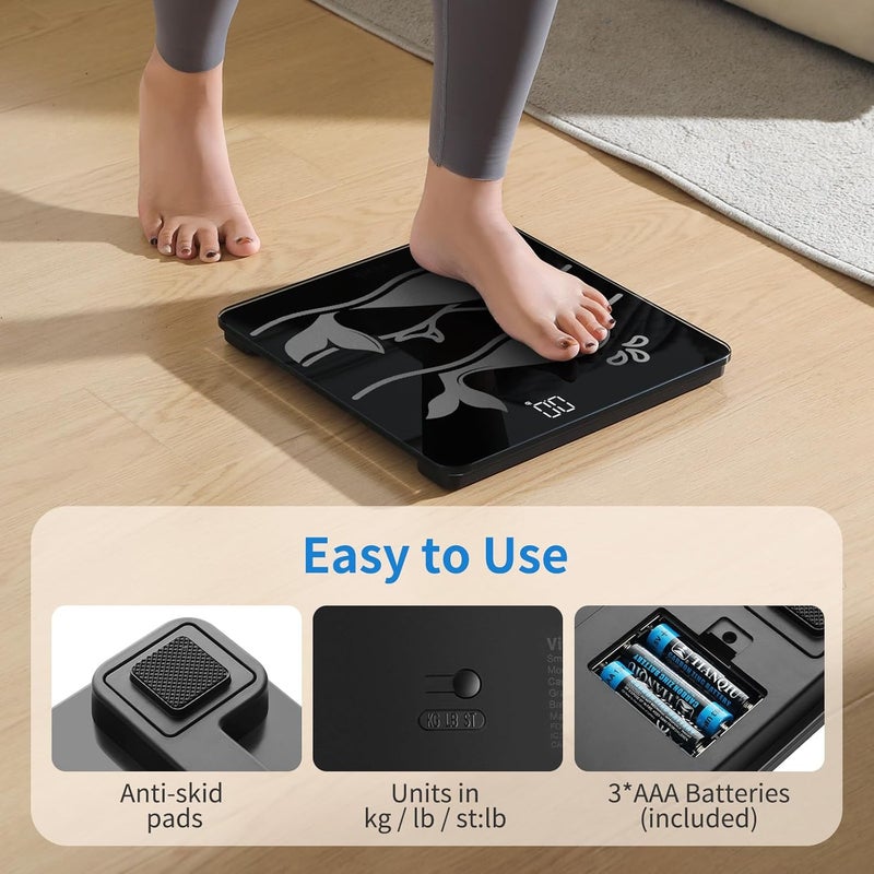 Vitafit ميزان حمام ذكي فيتافيت مذهل بسعة 600 رطل بدقة عالية 01 رطل مؤكد من مصنع الميزان المحترف منذ 2001 منصة كبيرة مع زجاج مقسى غير قابل للانزلاق بسمك 8 مم LED 3AAA أسود - Image 5