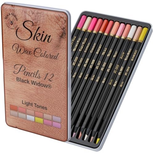 Black Widow Skin Tone Colored Pencils for Adult Coloring Books 12 Soft Core Color Pencils for Portraits and Skintone Artists Complete Range with Lightfast Ratings - Image 1