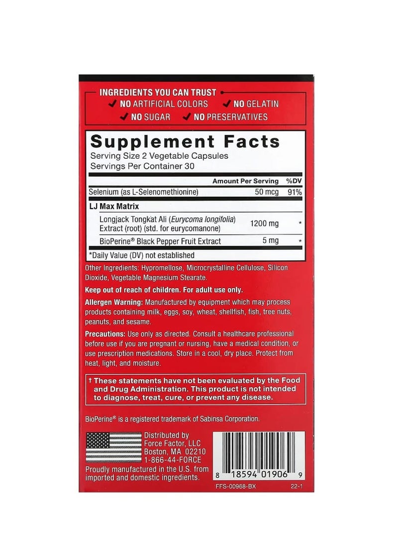 Force Factor Fundamentals LongJack Tongkat Ali Max 60 Vegetable Capsules - Image 2