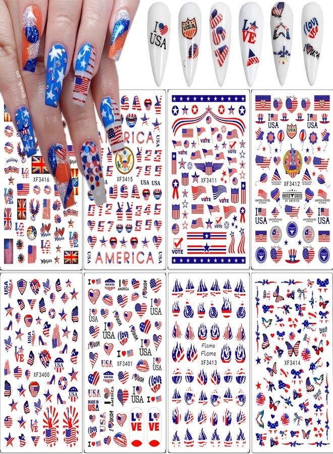 LRKNNO 4th of July Nail Art Stickers 3D Patriotic Nail Decals USA Flag Independence Day Nail Stickers Self-Adhesive American Flag Designer Nail Art Supplies for Women Kids Girls Manicure Decoration - Image 1