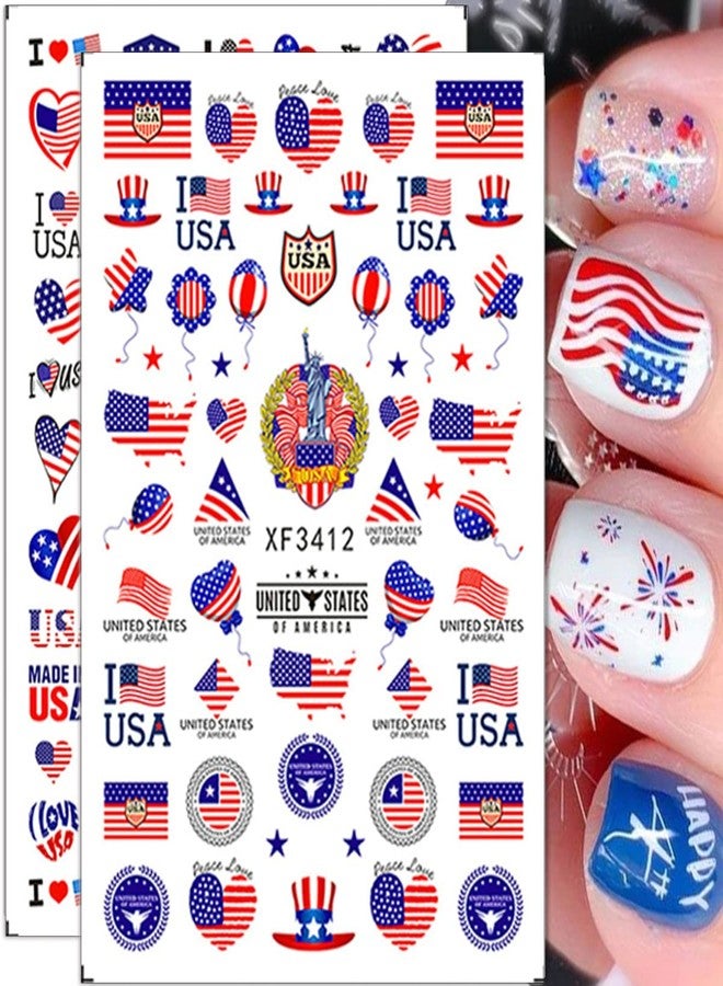 LRKNNO 4th of July Nail Art Stickers 3D Patriotic Nail Decals USA Flag Independence Day Nail Stickers Self-Adhesive American Flag Designer Nail Art Supplies for Women Kids Girls Manicure Decoration - Image 2