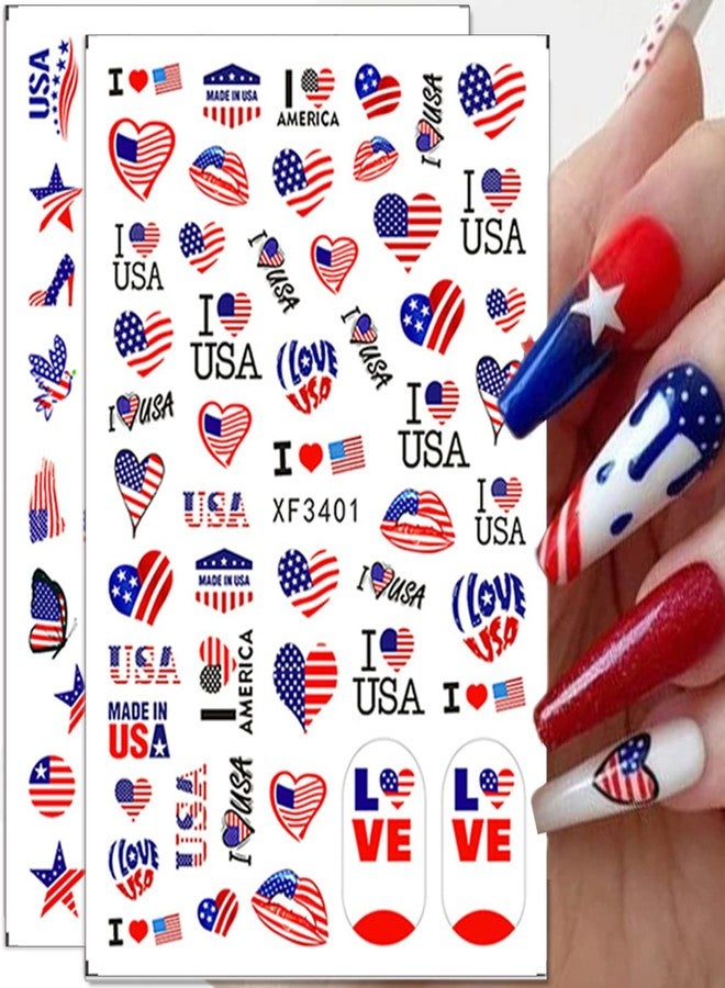 LRKNNO 4th of July Nail Art Stickers 3D Patriotic Nail Decals USA Flag Independence Day Nail Stickers Self-Adhesive American Flag Designer Nail Art Supplies for Women Kids Girls Manicure Decoration - Image 3