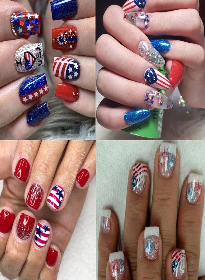 LRKNNO 4th of July Nail Art Stickers 3D Patriotic Nail Decals USA Flag Independence Day Nail Stickers Self-Adhesive American Flag Designer Nail Art Supplies for Women Kids Girls Manicure Decoration - Image 4
