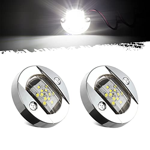 Partsam 2 Pcs 3" Inch Round Boat Marine 12LED Courtesy Lights IP68 Submersible, 316 Stainless Steel, Transom Light, Underwater Stern Lights - Image 1