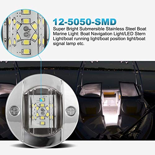Partsam 2 Pcs 3" Inch Round Boat Marine 12LED Courtesy Lights IP68 Submersible, 316 Stainless Steel, Transom Light, Underwater Stern Lights - Image 3