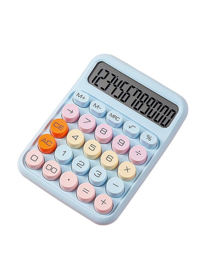 Generic Mechanical Calculator 12 Digit Large LCD Display Big Round Button Cute Candy Colored Calculator Suitable for Office School Home for Kids Students Accountant - Blue  - Image 1