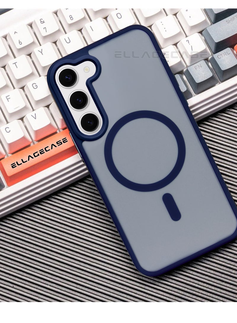 ELLAGECASE حافظة أنيقة زرقاء لهاتف سامسونج جالاكسي S23، حماية كاميرا قوية، مضادة للصدمات، حماية معززة، متوافقة مع شحن MagSafe والشحن اللاسلكي - Image 5
