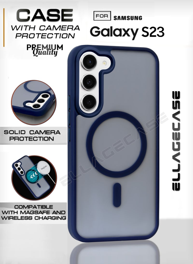 ELLAGECASE حافظة أنيقة زرقاء لهاتف سامسونج جالاكسي S23، حماية كاميرا قوية، مضادة للصدمات، حماية معززة، متوافقة مع شحن MagSafe والشحن اللاسلكي - Image 1
