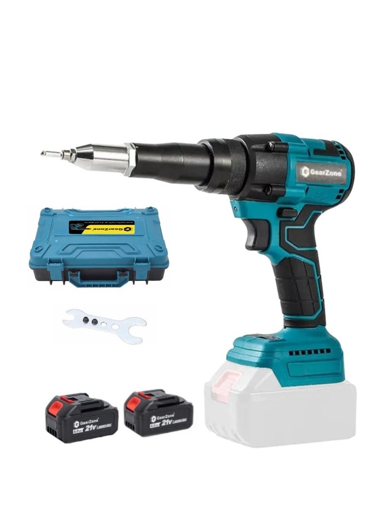 GearZone - Cordless Rivet Gun,Automatic Brushless Riveter Tool Kit for Rivets 2.4/3.2/4.0/4.8 mm,Portable 21V Electric with 2pcs Batteries for Stainless Steel, Aluminum Rivets-Blue - Image 1