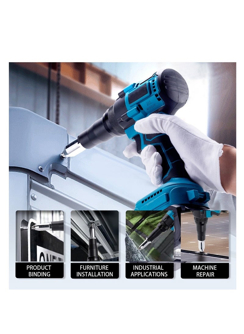 GearZone - Cordless Rivet Gun,Automatic Brushless Riveter Tool Kit for Rivets 2.4/3.2/4.0/4.8 mm,Portable 21V Electric with 2pcs Batteries for Stainless Steel, Aluminum Rivets-Blue - Image 1