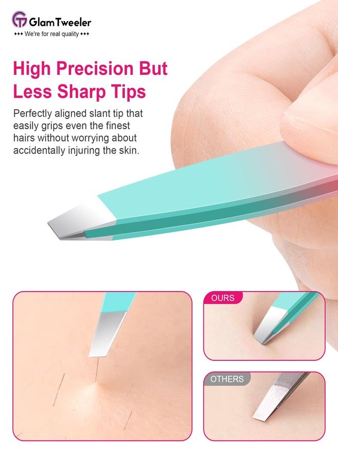 GlamTweeler ملقط G-01 الحصري ذو الطرف المائل، ملقط GlamTweeler عالي الدقة لإزالة شعر الحواجب والوجه مع حقيبة جلدية للتخزين والحمل - Image 3