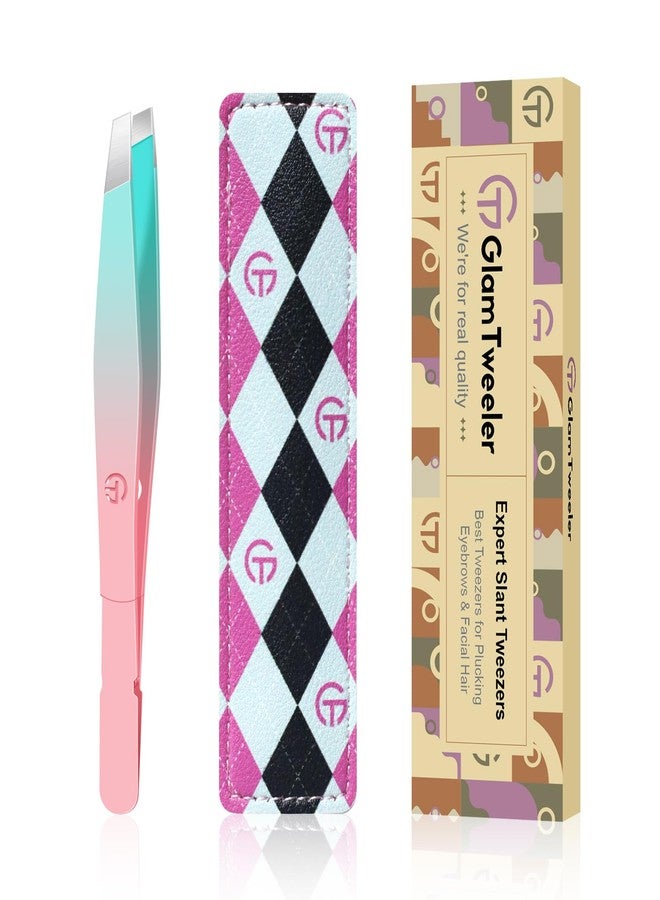 GlamTweeler ملقط G-01 الحصري ذو الطرف المائل، ملقط GlamTweeler عالي الدقة لإزالة شعر الحواجب والوجه مع حقيبة جلدية للتخزين والحمل - Image 1