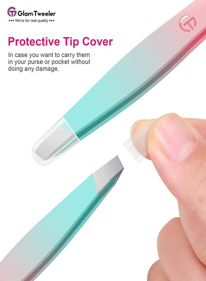 GlamTweeler ملقط G-01 الحصري ذو الطرف المائل، ملقط GlamTweeler عالي الدقة لإزالة شعر الحواجب والوجه مع حقيبة جلدية للتخزين والحمل - Image 5
