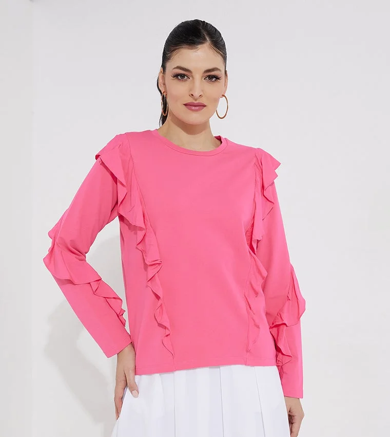 BEVERLY HILLS POLO CLUB Beverly Hills Polo Club Ruffle Detail Long Sleeves Top