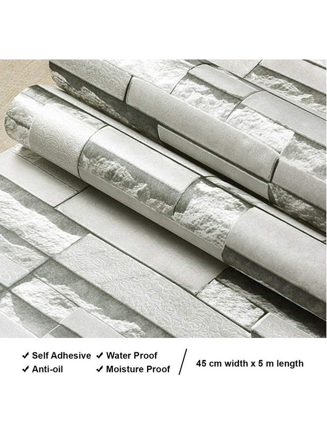 Wolpin Wall Stickers DIY Wallpaper Decal (45 x 500 cm) 3D Brick Self Adhesive House Office Decorative PVC Vinyl, Living Room, Hall, Kitchen Shelf Liner Interior, Stealth Grey Decorative Wallpaper - Image 3