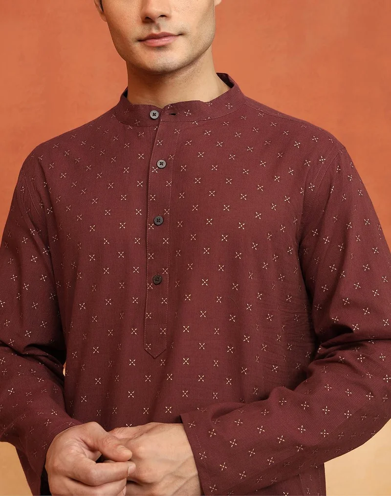 Fabindia  Brown Cotton Printed Long Kurta for Men | Best Price UAE