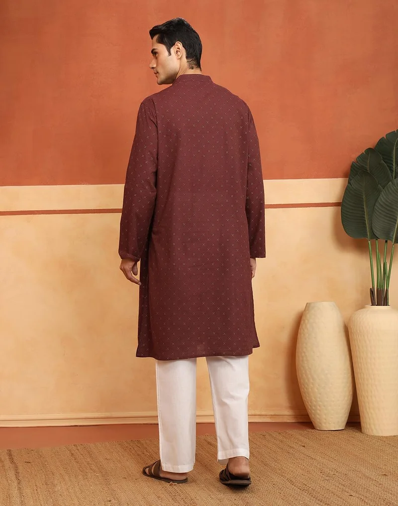 Fabindia  Brown Cotton Printed Long Kurta for Men | Best Price UAE