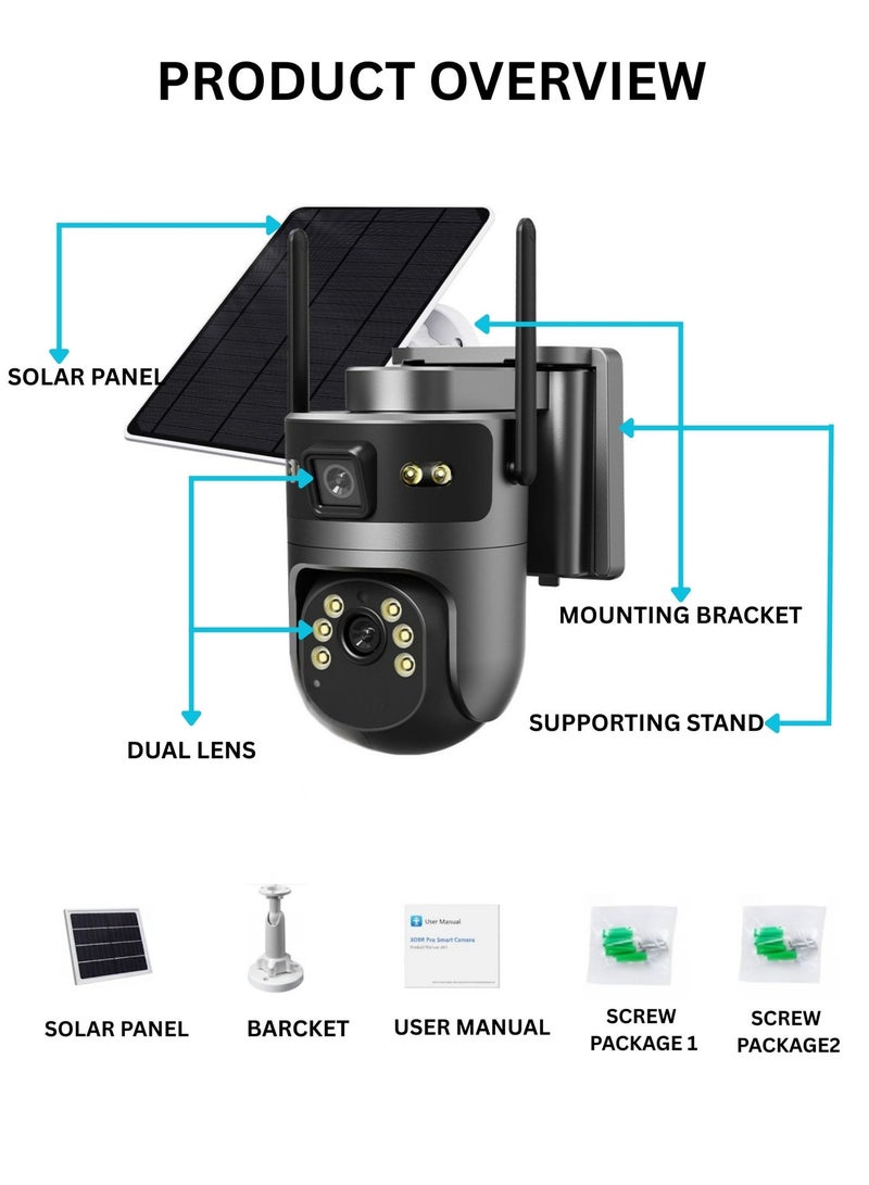 wosee 8MP 4G LTE Solar Security Camera Outdoor, Dual Lens 2K Dual View, 360° PTZ, AI Human Tracking, PIR Motion Detection, Color Night Vision, 2-Way Audio, IP66, No SIM Card, No TF Card - Image 3