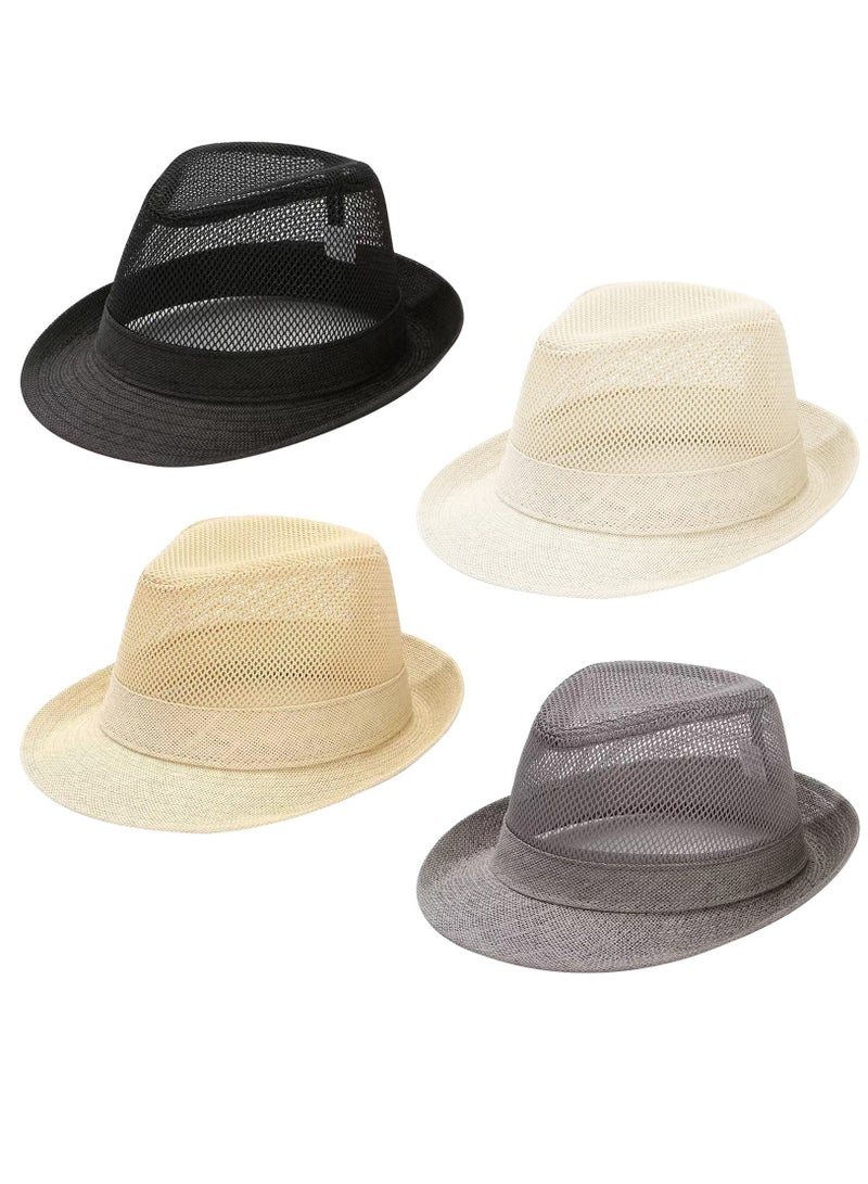 Fedora Hat for Men Women, 4 Pack Breathable Mesh Trilby Jazz Panama Fedora Hats Summer Beach Cap - Image 1