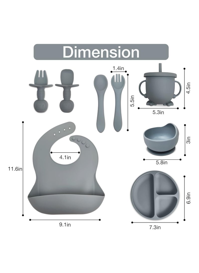 Manvik Baby Feeding Set 10-Piece | Baby Led Weaning Utensils Set Includes Suction Bowl and Plate, Baby Spoon and Fork, Sippy Cup with Straw and Lid | Baby Feeding Supplies Set (B-Blue)  - Image 3
