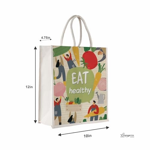 Sangra Canvas Reusable Bags for School, College, Lunch Bag for Office for Men and Women, Grocery Shopping Bag, Multi-Purpose Bag, Sturdy Handle With Zipper Lock (Pack of Two) (Eat Healthy) - Image 3