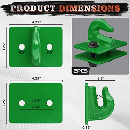AMBULL 2 Pack 3/8" Tractor Bucket Grab Hook Grade 70 Forged Steel Bolt On Grab Hook Tow Hook Mount with Backer Plate,Work Well for Tractor Bucket, RV, UTV,Truck, Max 15,000 lbs, Dark Green - Image 2