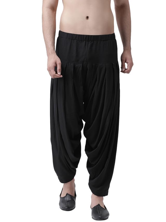 KISAH Mens Patiala Pant – Solid Rayon Salwar Pant for Men | Traditional Patiala for Haldi, Yoga, Dance, Black,42 - Image 1