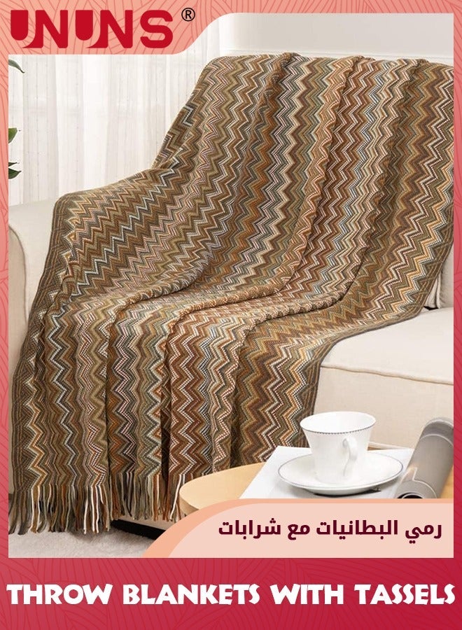 UNUNS Bohemian Throw Single Size Blankets,Soft Cozy Lightweight Knitted Blankets With Tassels,Fall Blanket For Couch Decorative Blankets/Bed/Sofa/All Seasons-Yellow 127x180cm - Image 3