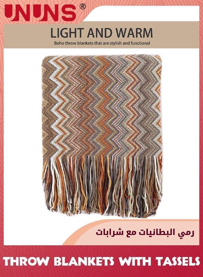 UNUNS Bohemian Throw Single Size Blankets,Soft Cozy Lightweight Knitted Blankets With Tassels,Fall Blanket For Couch Decorative Blankets/Bed/Sofa/All Seasons-Yellow 127x180cm - Image 4