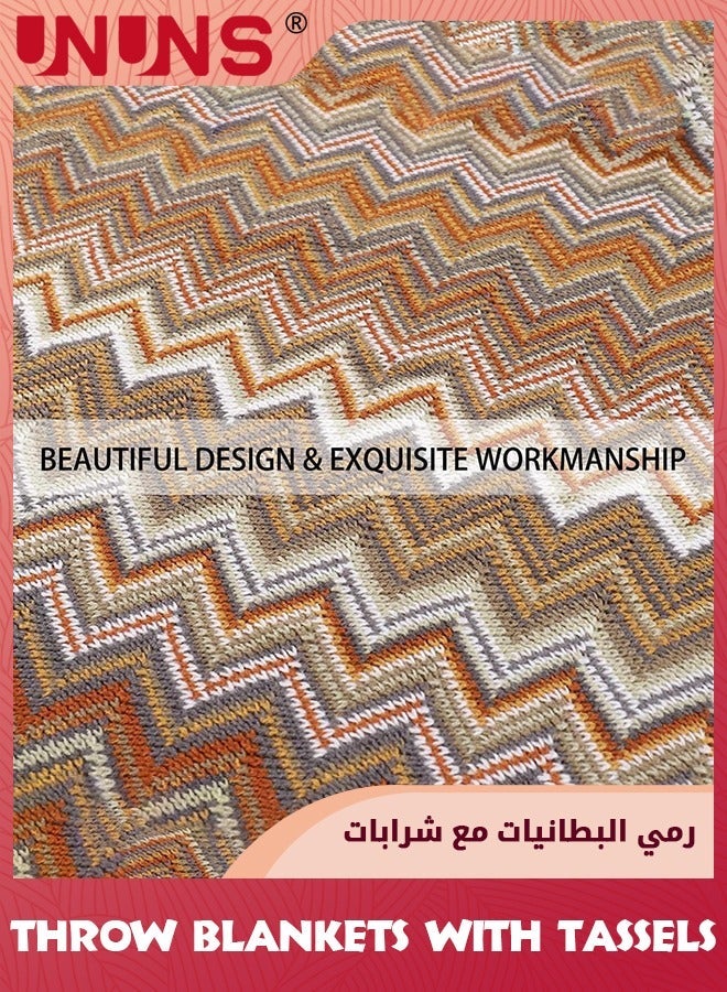 UNUNS Bohemian Throw Single Size Blankets,Soft Cozy Lightweight Knitted Blankets With Tassels,Fall Blanket For Couch Decorative Blankets/Bed/Sofa/All Seasons-Yellow 127x180cm - Image 5
