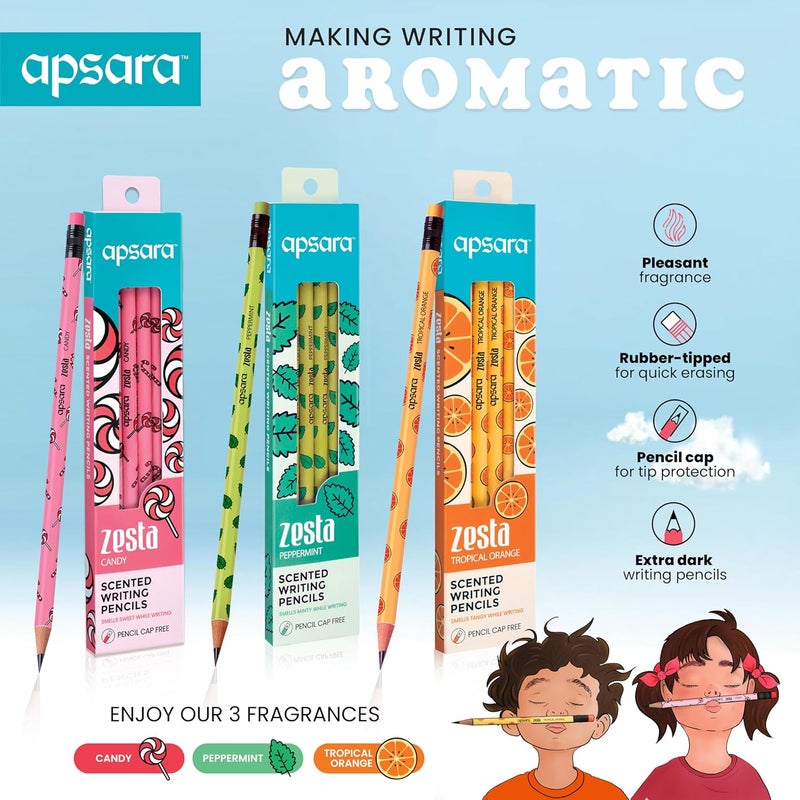 Apsara Zesta Scented 6 Pencils PackTopical Orange Candy PepperMint 9 Boxes - Image 3
