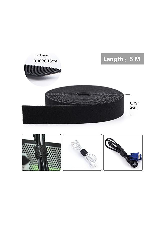Green Tiger 5M Fastening Tape Hook and Loop Straps Cable Ties for Cable Management 2CM Wide,Black - Image 2