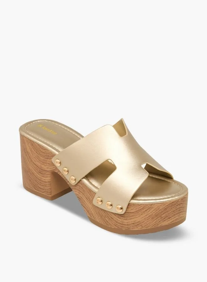 شور ستيب Women Stud Embellished Metallic Platform Heel Sandals