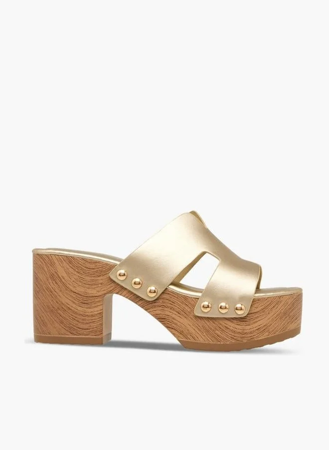 شور ستيب Women Stud Embellished Metallic Platform Heel Sandals