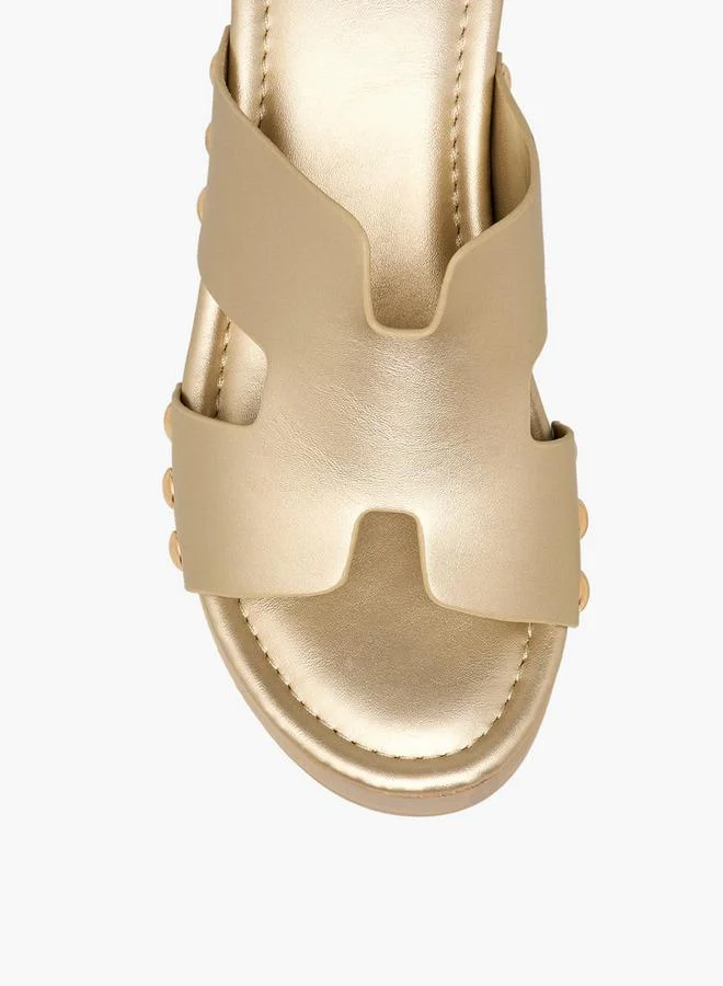 Surestep GOLD Women Stud Embellished Metallic Platform Heel Sandals for Women | Best Price UAE