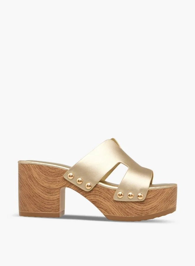 Surestep GOLD Women Stud Embellished Metallic Platform Heel Sandals for Women | Best Price UAE