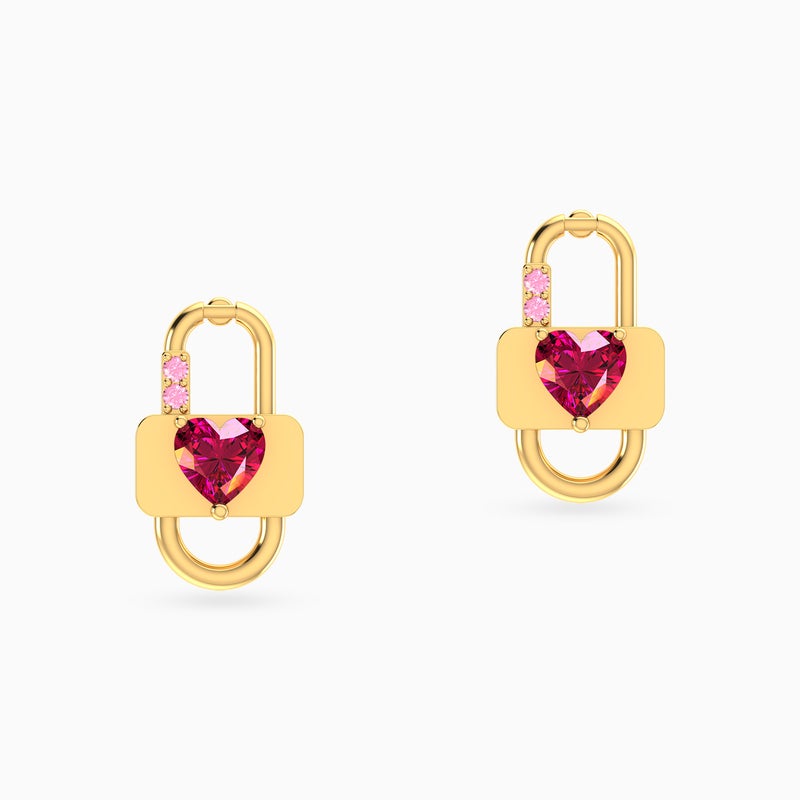 Instyle by L'azurde Lock Red Stone Stud Earrings in 14K Gold - Image 3