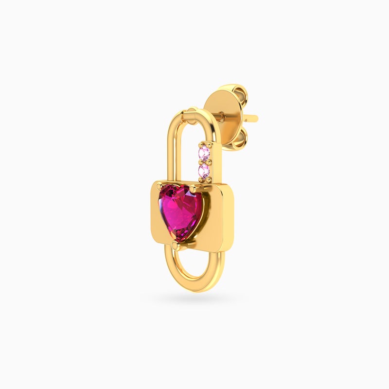 Instyle by L'azurde Lock Red Stone Stud Earrings in 14K Gold - Image 4