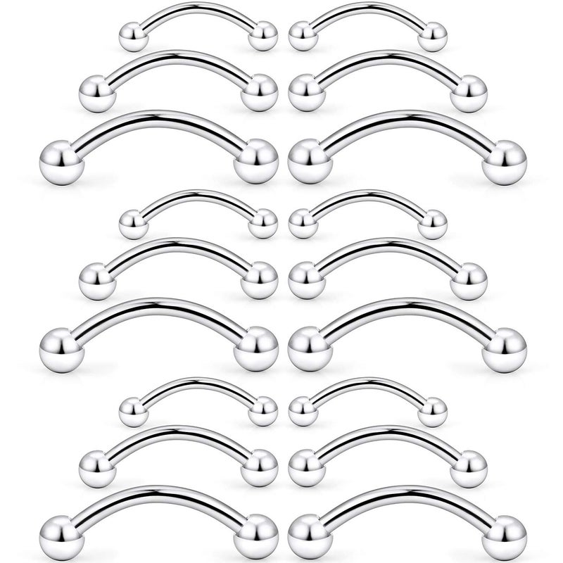 SCERRING 18PCS 16G Stainless Steel Eyebrow Tragus Helix Rook Daith Earrings Belly Lip Ring Barbell With Balls Body Piercing Jewelry 8mm 10mm 12mm Silver
