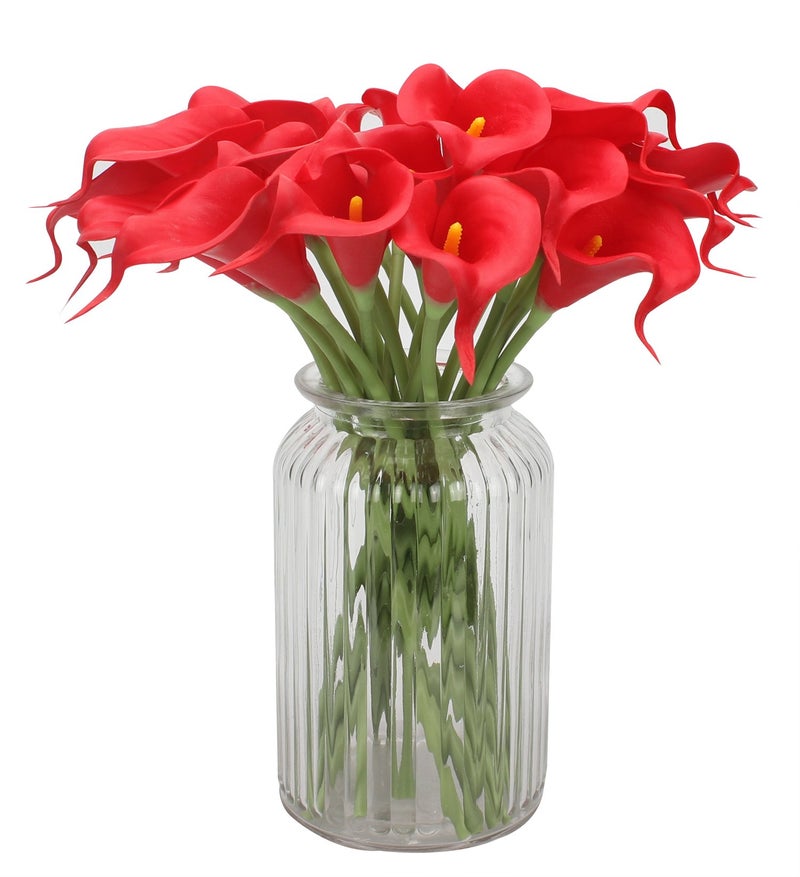 Duovlo 20pcs Calla Lily Bridal Wedding Bouquet Lataex Real Touch Artificial Flower Home Party Decor (Red) - Image 3