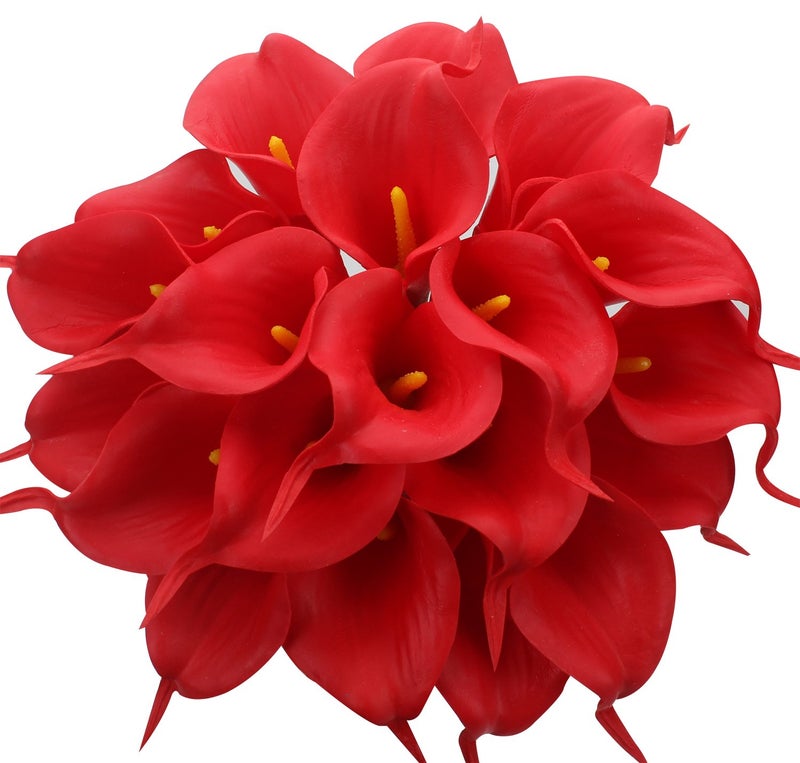 Duovlo 20pcs Calla Lily Bridal Wedding Bouquet Lataex Real Touch Artificial Flower Home Party Decor (Red) - Image 1