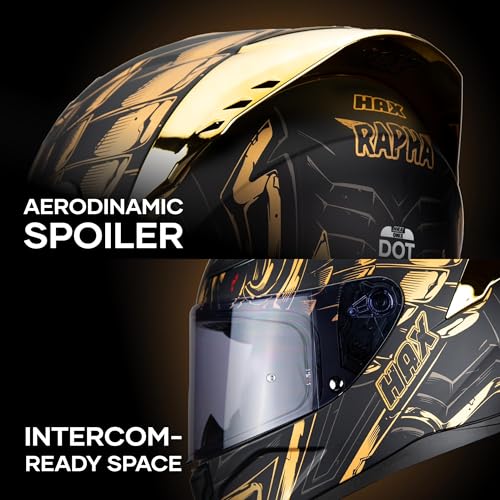 HAX Onix Full Face Motorcycle Helmets DOT Approved, Pinlock Ready & Intercom Slot , Motorbike Powersports Street Racing for Men Women（Pharaoh Matte Blk-Gld, L) - Image 3